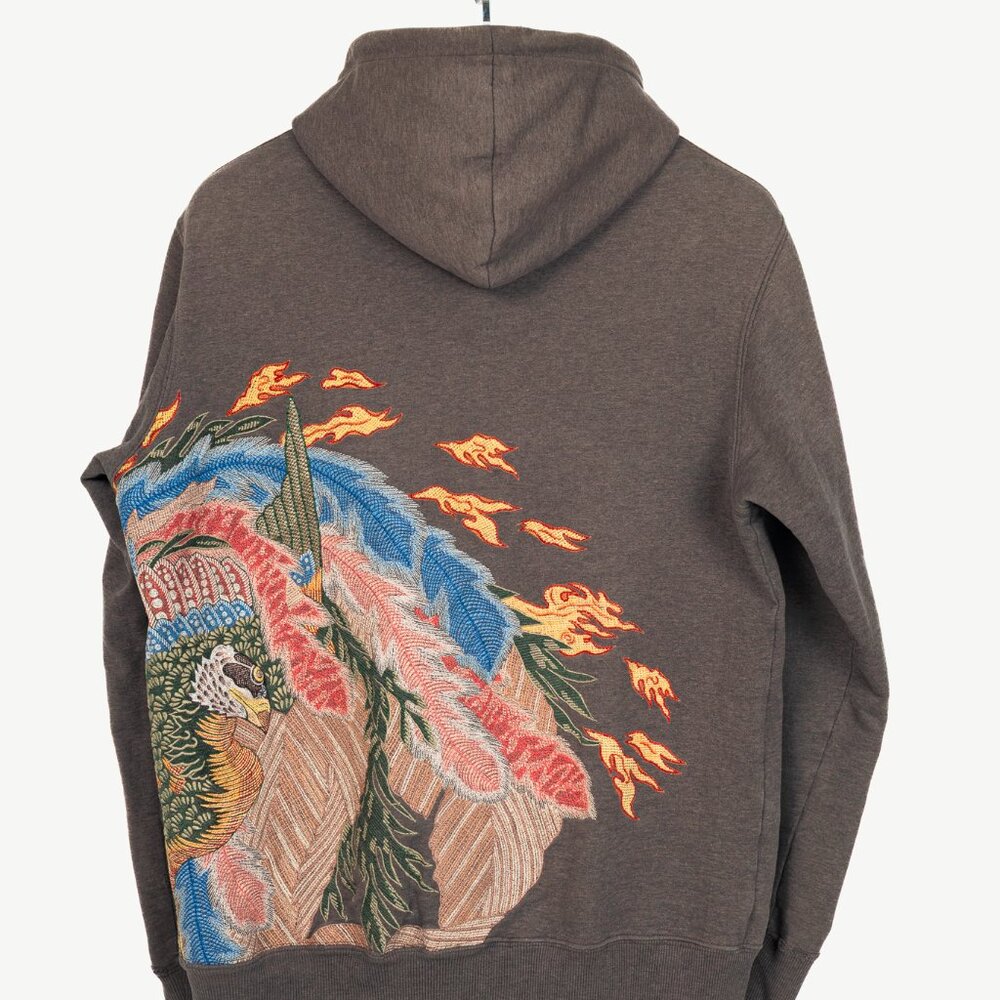 Maharishi Brown Cotton Embroidered-Back Zip Hoodie